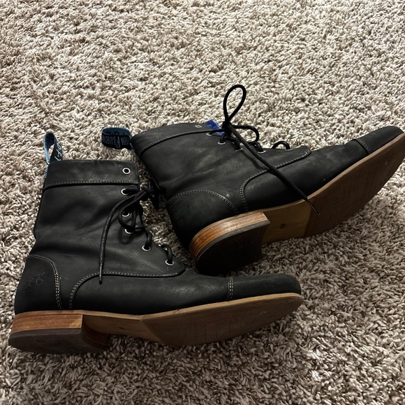 John Fluevog 240 Wagons Mateo oval  Toe Mens Black tie Hight  Boots US 10.5 - Picture 5 of 13